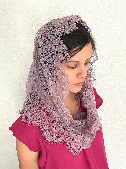 Seat of Wisdom Infinity Veil - Girls-Girls Veil-Heather Purple-Mama Mary & Me