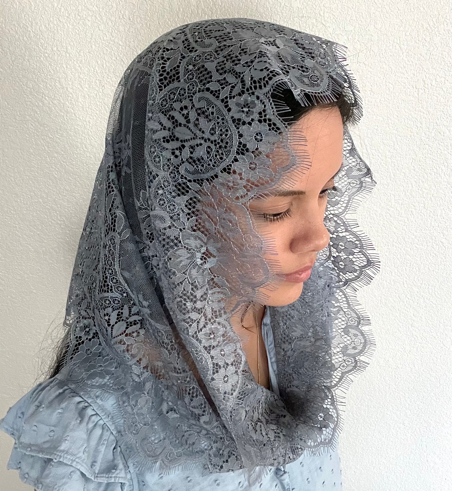 Seat of Wisdom Infinity Veil - Girls-Girls Veil-Steel Blue-Mama Mary & Me