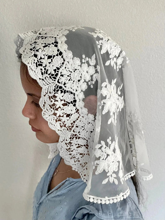 Queen of All Saints D Shape Veil - Girls-Girls Veil-Ivory-Mama Mary & Me