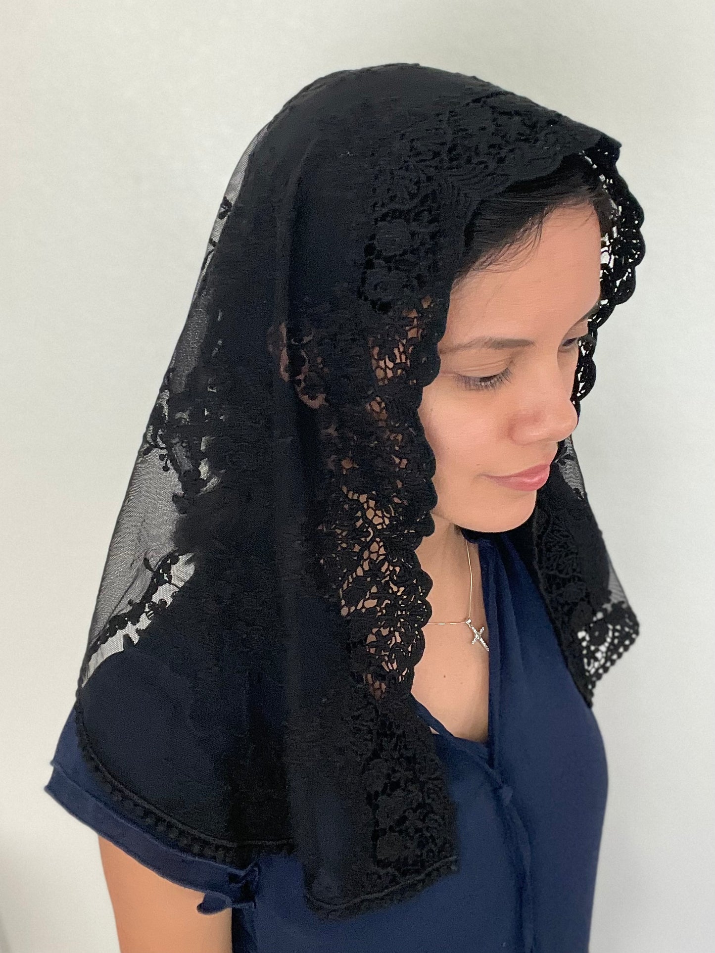Queen of All Saints Shawl Veil - Girls-Girls Veil-Black-Mama Mary & Me