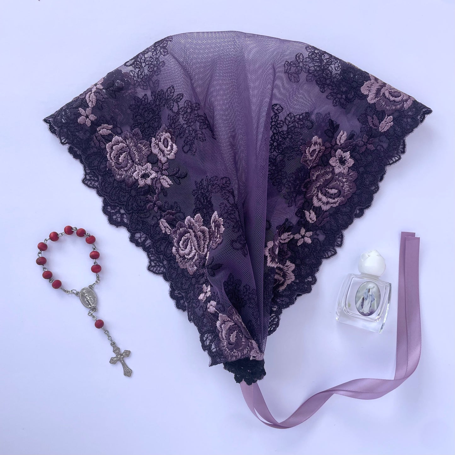 Traditional Mass Mantilla - Virgin Most Faithful - Floral Tulle Lace Headband