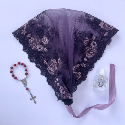 Traditional Mass Mantilla - Virgin Most Faithful - Floral Tulle Lace Headband