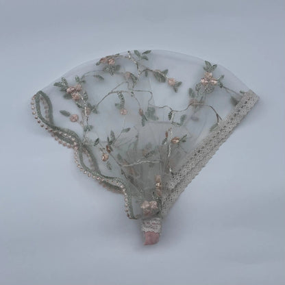 Toddler veil with pink floral embroidery. The baby or toddler Christian mantilla is perfect for Traditional Catholic Mass