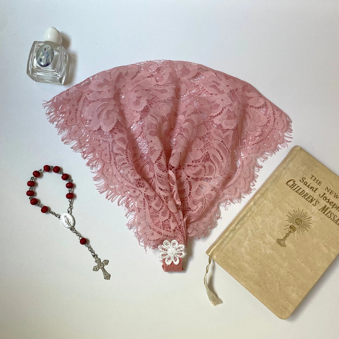 Traditional Catholic Baby Veil - Ark of the Covenant - Soft Lace Headband
