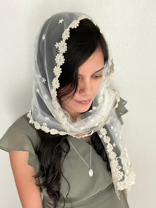 Tower of David Rectangle Shawl Veil - Women-Veil-Mama Mary &amp; Me