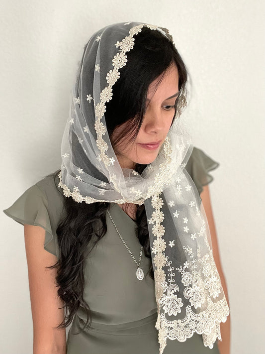 Tower of David Rectangle Shawl Veil - Women-Veil-Mama Mary &amp; Me