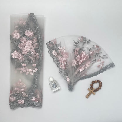 Queen of Families - Mommy & Me Baby Set-Newborn Headband Veil and Mommy D Shape Veil-Pink/Grey