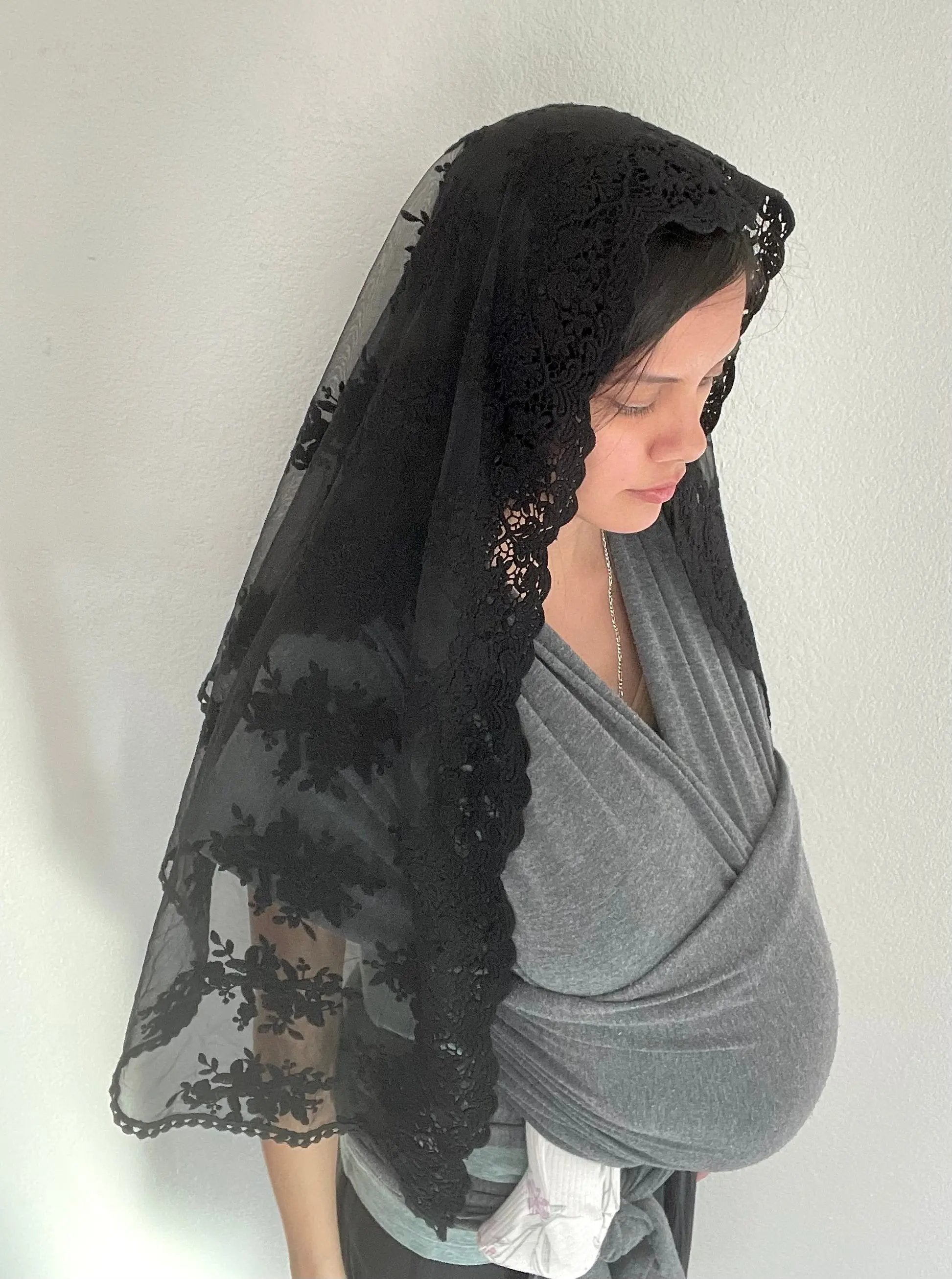 Queen of All Saints Wrap Shawl Veil - Women-Women Veil-Black-Mama Mary &amp; Me
