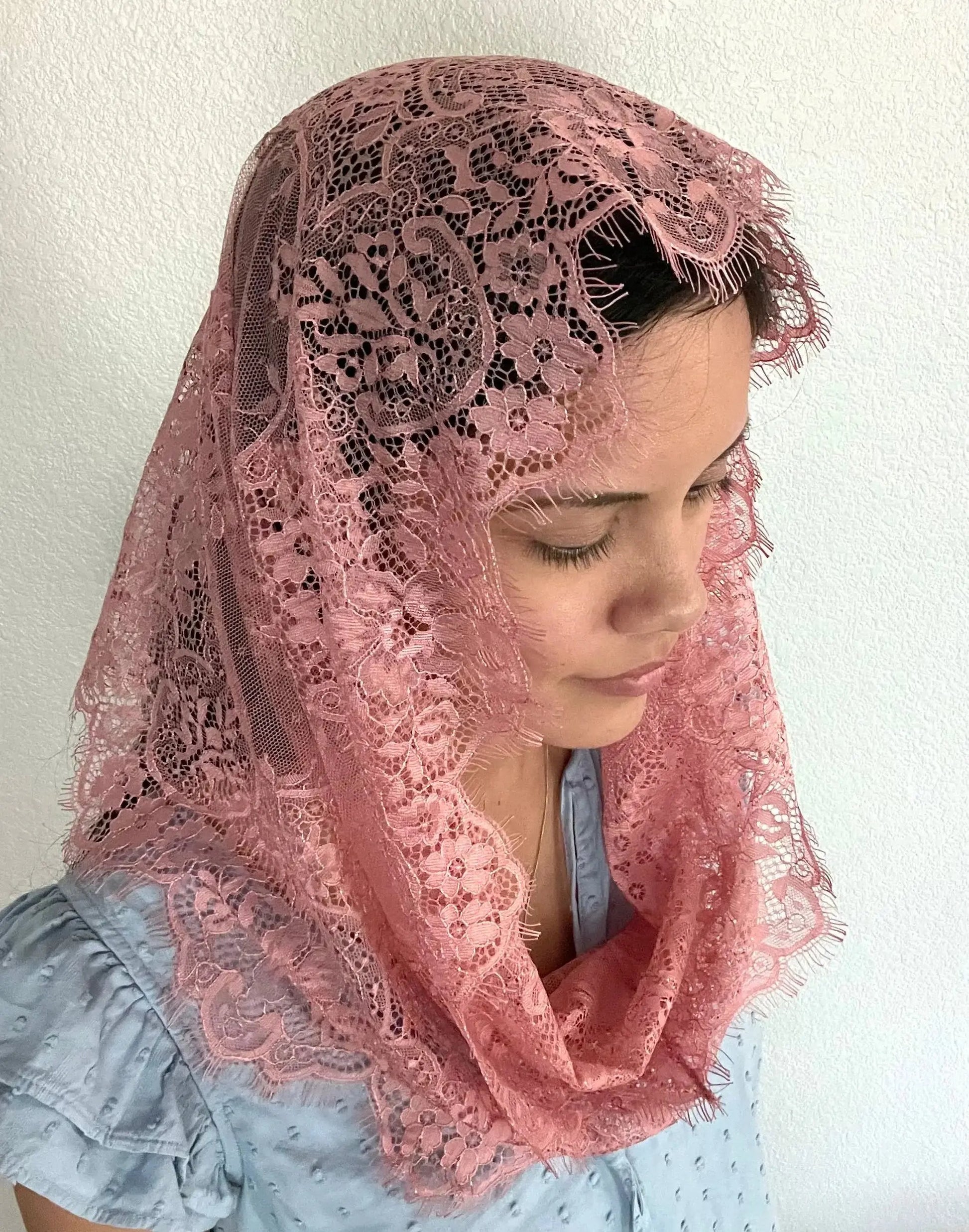 Seat of Wisdom Infinity Veil - Girls-Girls Veil-Dusty Rose-Mama Mary &amp; Me