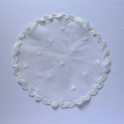 Floral embroidered White lace circular veil for girls at traditional Catholic mass or a prayer service.